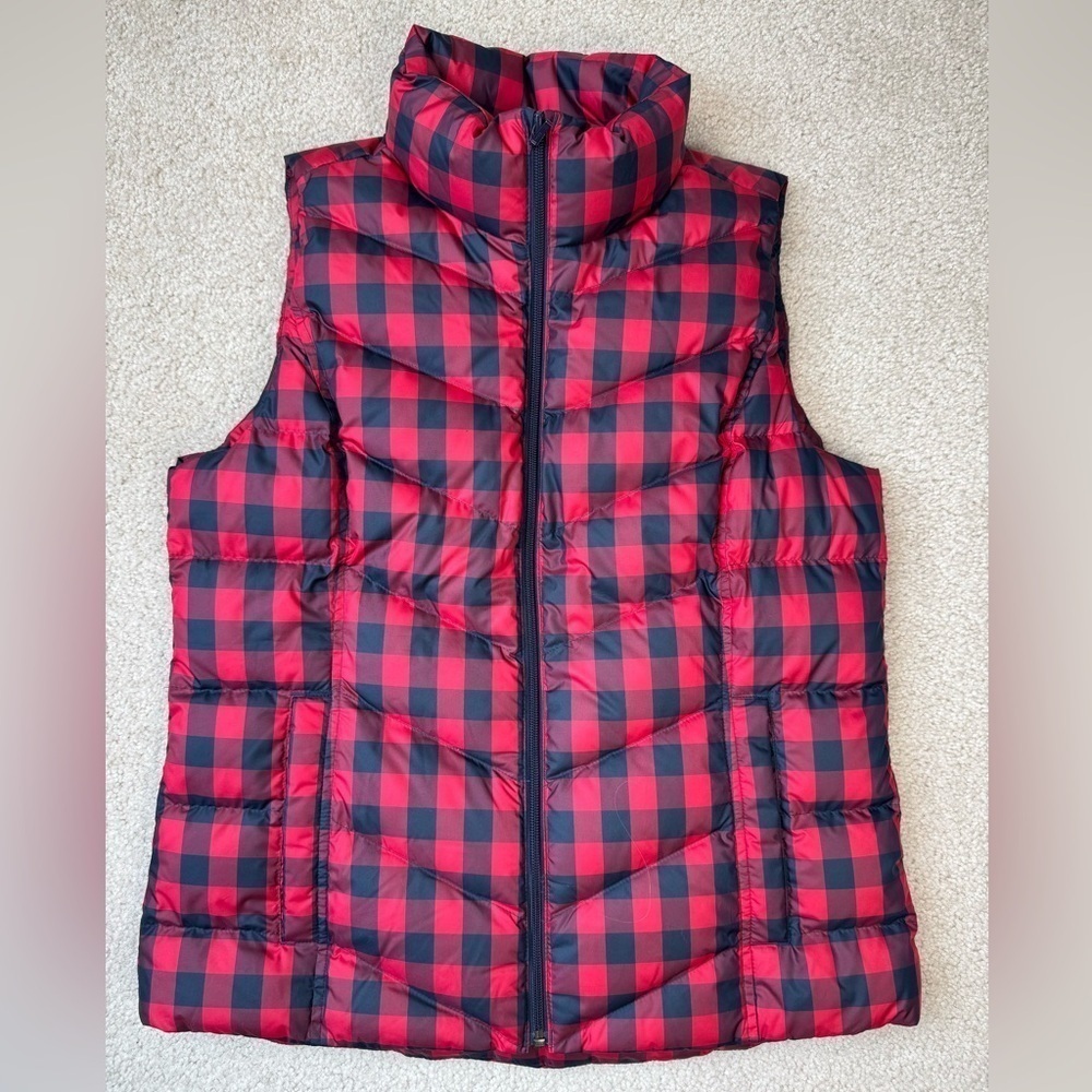 Lands End HyperDry Puffer Vest Buffalo Plaid Down Fill Pockets, Like New, Small